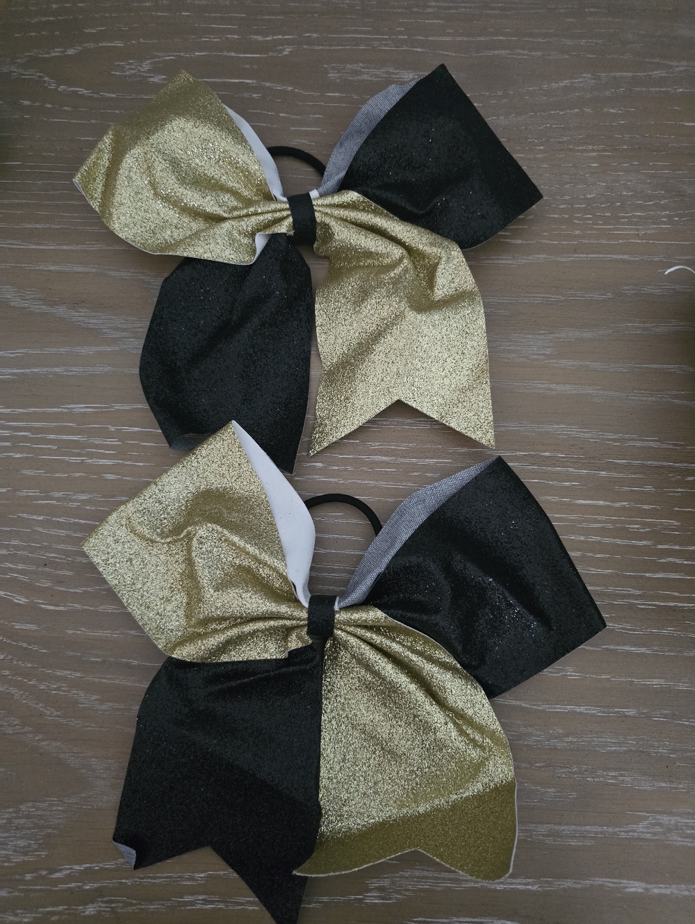 10 Pk Cheeleading Black & Gold Glitter Hair Bows